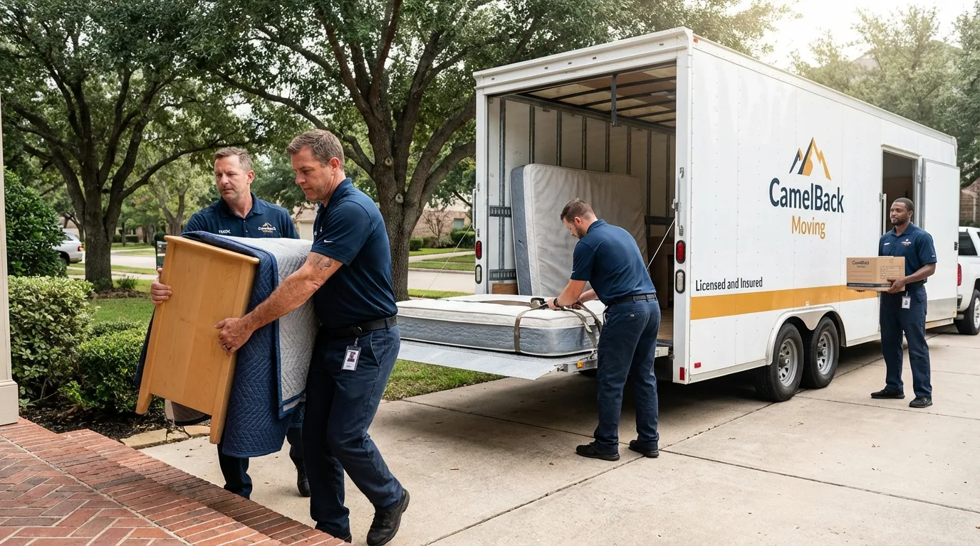 Crew loading residential truck for cross-state move from Nedrow, NY