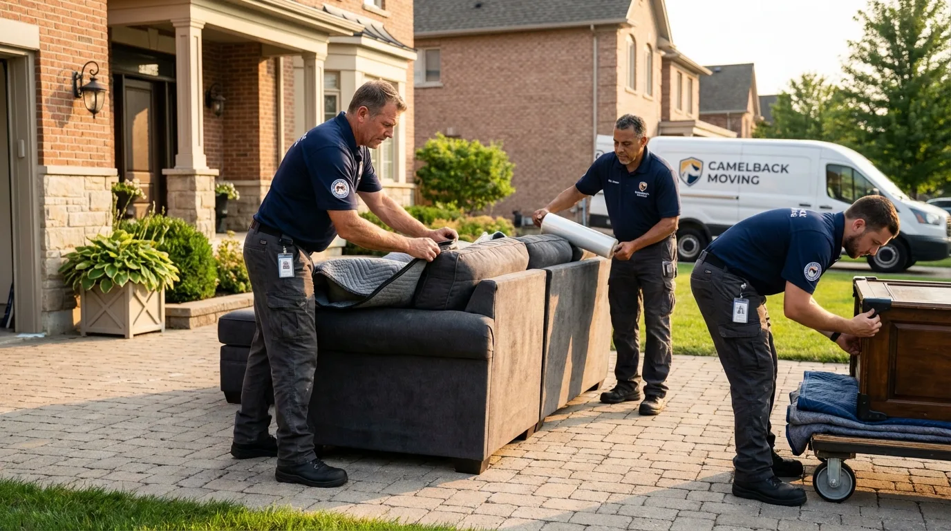 Large estate moving crew wrapping furniture in Nedrow, NY